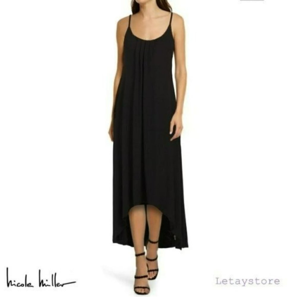 Nicole Miller Black Maxi Dress with High-Low Hem